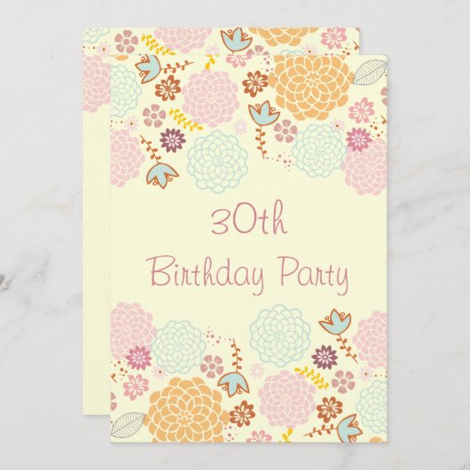 女性の30歳の誕生日ファンシーフローラ 招待状 (正面/裏面)