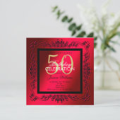 女性の50歳の誕生日おめでとう ブラックとセリーズレッド 招待状 (スタンド正面)