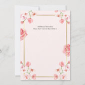 女性の50歳誕生日 ピンクの花 ゴールドの縁 招待状 (裏面)