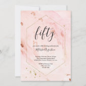 女性の50th誕生日パーティーバラ金ゴールドグリッター 招待状 (正面)