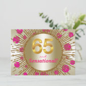女性の65歳の誕生日パーティーフクシアピンクゴールド 招待状 (スタンド正面)