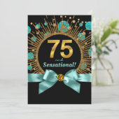 女性の70歳の誕生日パーティー・テイルブルー+ゴールド 招待状 (スタンド正面)