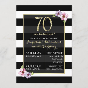 女性の70&センセーショナル B&Wフローラストライプ 招待状