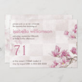女性の71歳の誕生日パーティー|モーブ·マグノリア 招待状 (正面/裏面)