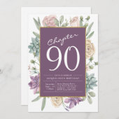 女性の90番目の誕生日フローラサプライズパーティー 招待状 (正面/裏面)