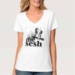 女性の"sesh"のロゴの白のV首 Tシャツ