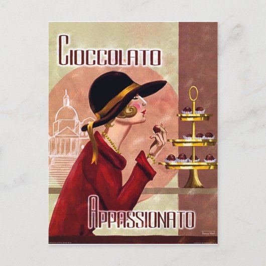 女性のchokolateへの情熱,ヴィンテージ おもしろい ポストカード (正面)