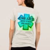 女性のEMS生活ティール（緑がかった色）と緑の星の生活 トライブレンドＴシャツ (裏面)