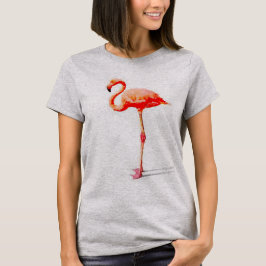 女性のFlowyの上: ピンクのフラミンゴの水彩画 Tシャツ