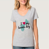 女性のI愛私のBoonie犬のワイシャツ(青い) Tシャツ (正面)