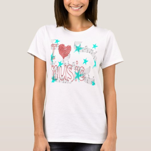 女性のI愛音楽Tシャツ Tシャツ (正面)