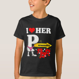 女性のI Love Her Ity 楽しいバレンタインデーカップル Tシャツ