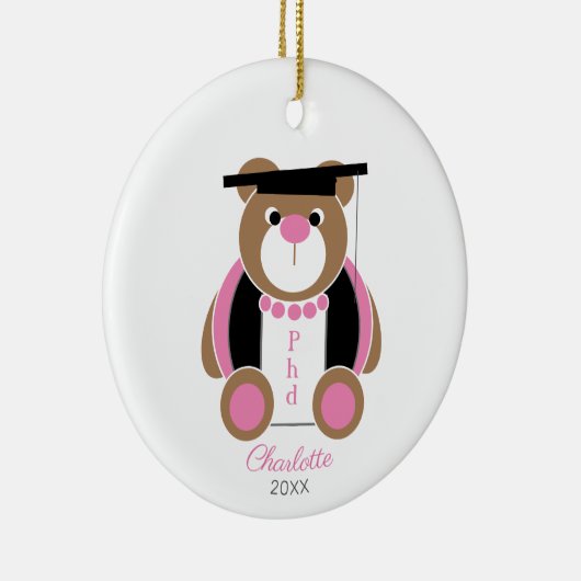 女性のphdかわいいテディベア博士号卒業 セラミックオーナメント (右)