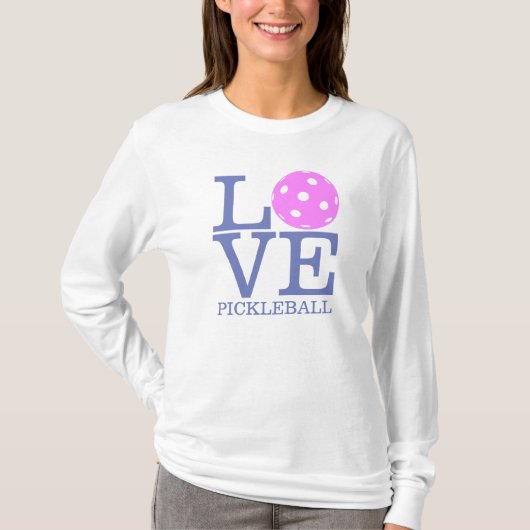 女性のPickleballのTシャツの長袖: "愛" Tシャツ (正面)