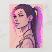 女性のsynthwave-punkはがき ポストカード (正面)