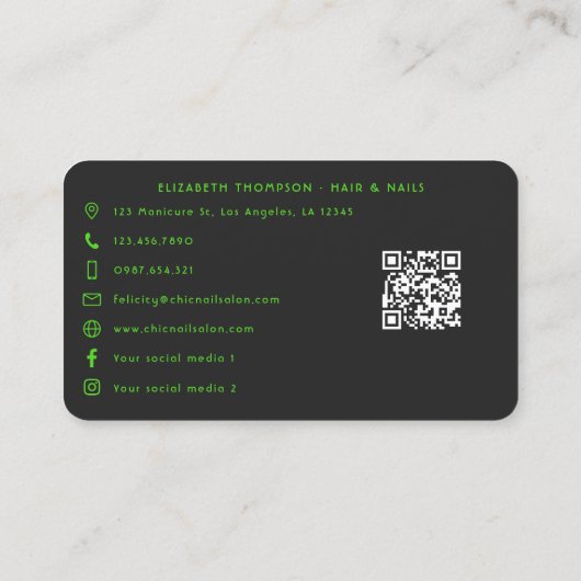 女性はっきりした向け白黒ネイルサロンブランディング 名刺 (裏面)