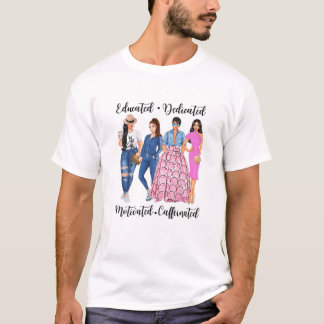 女性はカフェイン意欲を起こ入りブルネットCofを教育 Tシャツ