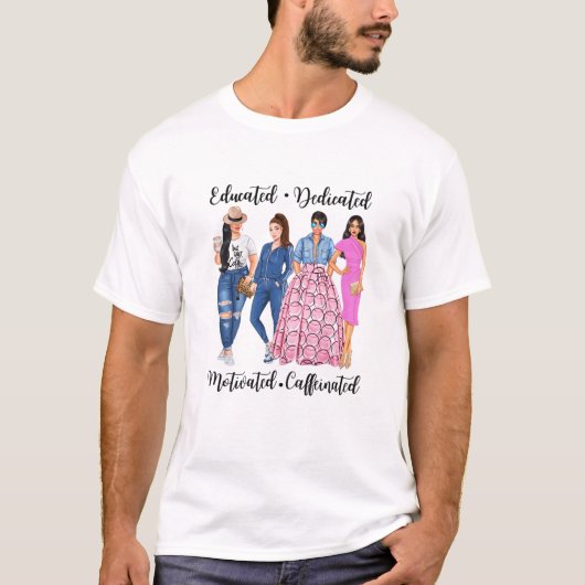 女性はカフェイン意欲を起こ入りブルネットCofを教育 Tシャツ (正面)