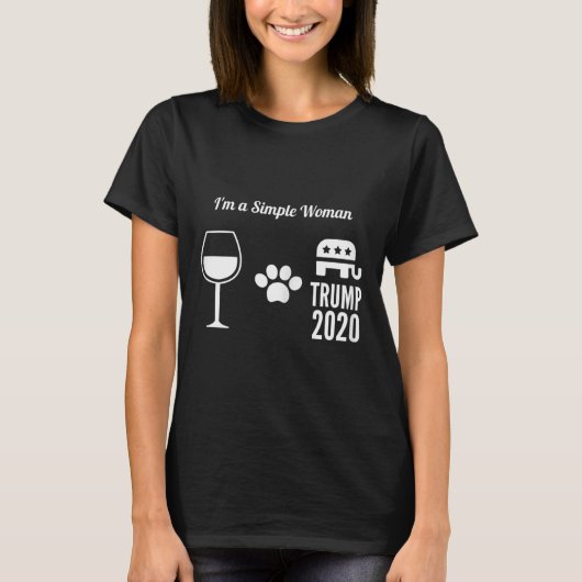 女性はシンプルな女性、面白いワインの犬トランプ共和党の象 Tシャツ (正面)