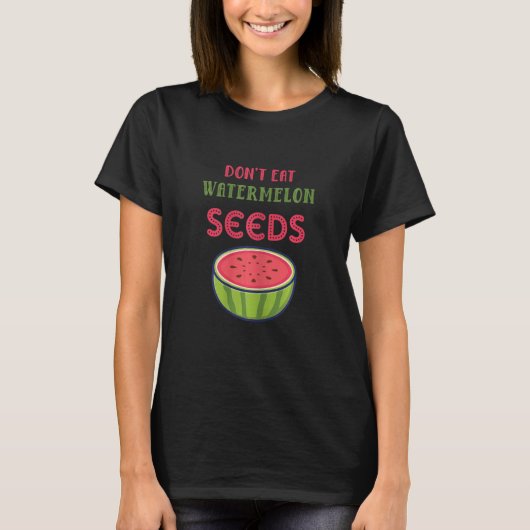 女性はスイカ食べの種妊娠レヴェアしない Tシャツ (正面)