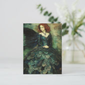 女性はダークグリーンフィッシュスケールドレスファンタジー ポストカード (スタンド正面)