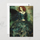 女性はダークグリーンフィッシュスケールドレスファンタジー ポストカード (正面/裏面)