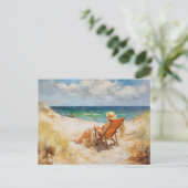 女性はバルト海でビーチ椅子に座って。アート ポストカード (スタンド正面)