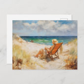 女性はバルト海でビーチ椅子に座って。アート ポストカード (正面/裏面)