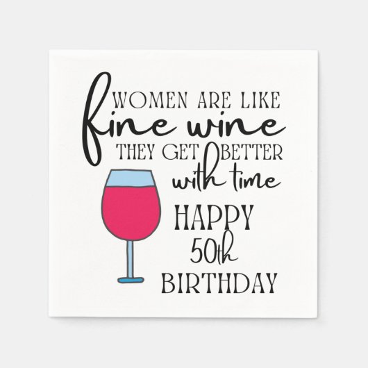 女性はワインのような誕生日紙ナプキン スタンダードカクテルナプキン (正面)