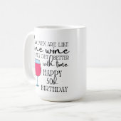 女性はワインのような50番目の誕生日コーヒーマグ コーヒーマグカップ (正面左)