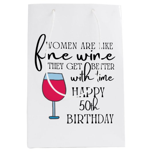 女性はワインのような50番目の誕生日抱き枕 ミディアムペーパーバッグ (正面)
