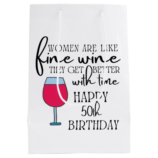 女性はワインのような50番目の誕生日抱き枕 ミディアムペーパーバッグ (裏面)