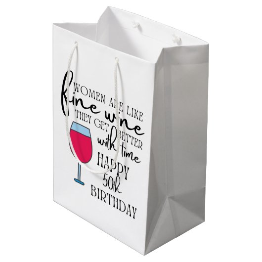 女性はワインのような50番目の誕生日抱き枕 ミディアムペーパーバッグ (裏面アングル)