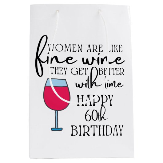 女性はワインのような60番目の誕生日抱き枕 ミディアムペーパーバッグ (正面)
