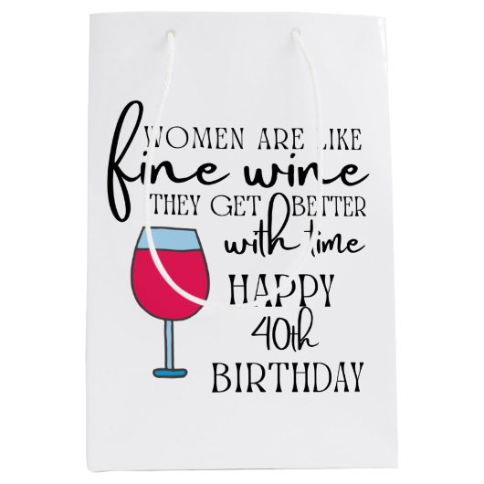 女性はワインのように40歳の誕生日抱き枕 ミディアムペーパーバッグ (正面)
