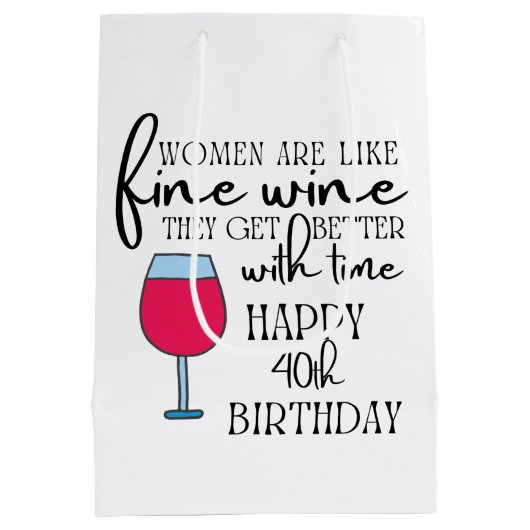 女性はワインのように40歳の誕生日抱き枕 ミディアムペーパーバッグ (裏面)
