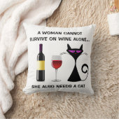 女性はワインの-必要性で猫を生き延びることができません クッション (ブランケット)