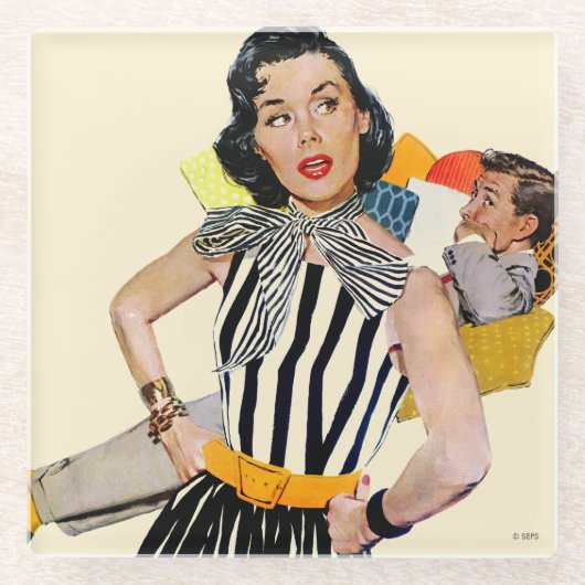 女性は侮辱された ガラスコースター (正面)