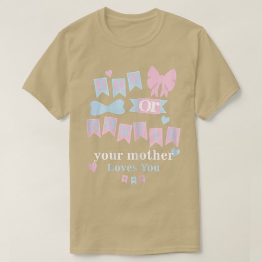 女性は弓または弓のネクタイあなたの母親はあなたを性別が大好き Tシャツ (デザイン正面)