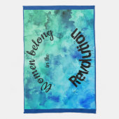 女性は改革の青の水彩画で属します キッチンタオル (縦)