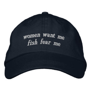 女性は私に魚を欲しがるのではと私が恐れる 刺繍入りキャップ