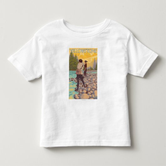 女性は魚釣り-イエローストーン国立公園--を飛ばします トドラーTシャツ (正面)