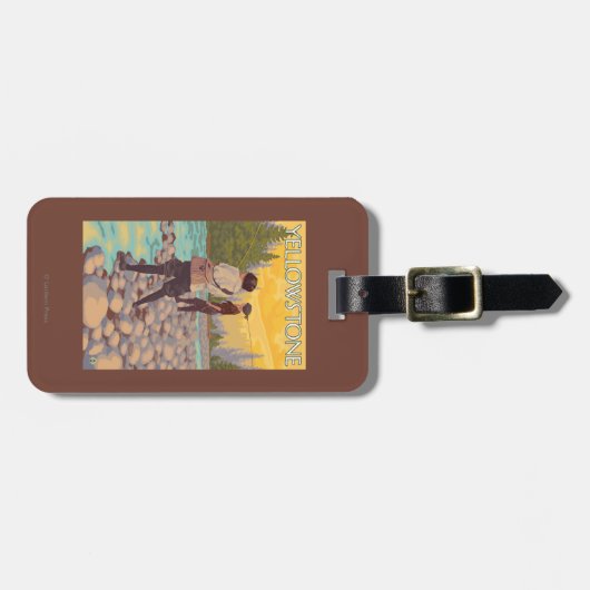 女性は魚釣り-イエローストーン国立公園--を飛ばします ラゲッジタグ (正面横)