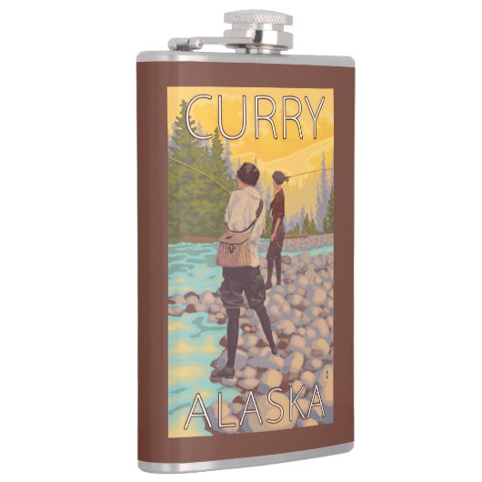 女性は魚釣り-カレー、アラスカ--を飛ばします フラスク (右)