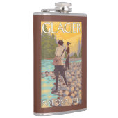 女性は魚釣り-グレーシャー国立公園、MT --を飛ばします フラスク (右)