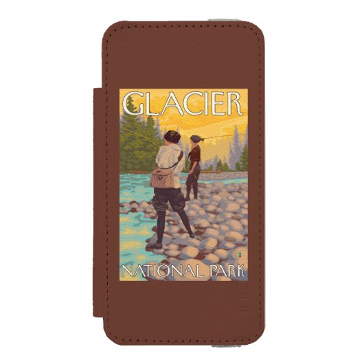 女性は魚釣り-グレーシャー国立公園、MT --を飛ばします INCIPIO iPhoneウォレットケース (フォリオ 正面)