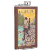 女性は魚釣り-ジュノー、アラスカ--を飛ばします フラスク (右)