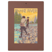 女性は魚釣り-スネーク川、アイダホ--を飛ばします クリップボード (裏面)