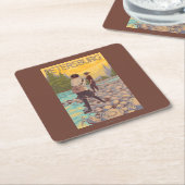 女性は魚釣り-ピーターズバーグ、アラスカ--を飛ばします スクエアペーパーコースター (アングル)