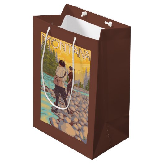 女性は魚釣り-モンタナ--を飛ばします ミディアムペーパーバッグ (正面アングル)